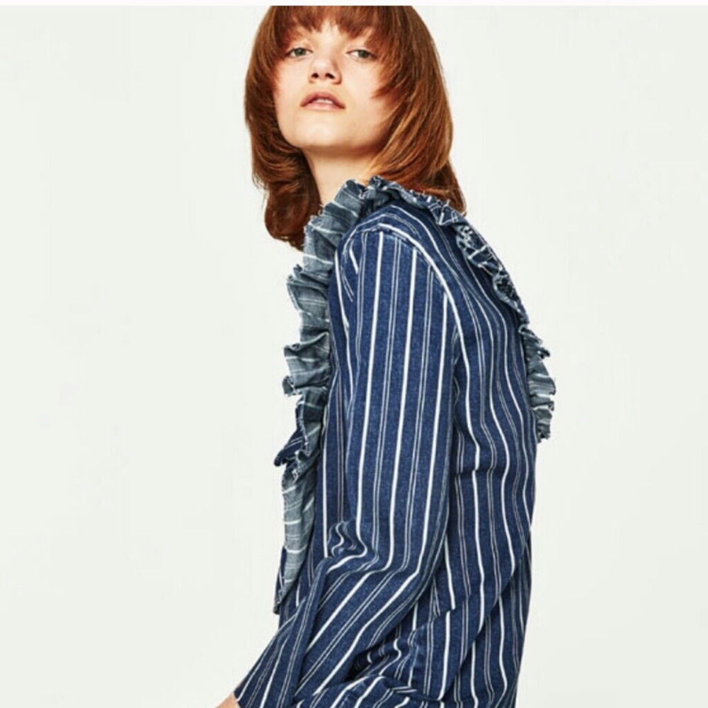 NWT ZARA DENIM DRESS WITH FRILL COLLAR - Picture 4 of 8